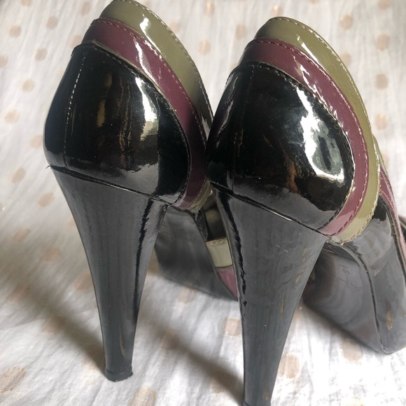 Aldo Black Grey & Plum Peep Toe Slip On High Heels - Picture 3 of 8